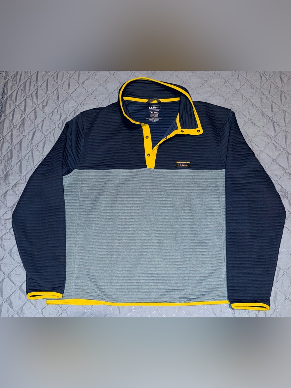 L.L. Bean Airlight Knit Pullover Mens Size-XL Blue/Yellow Colorblock Snap Button